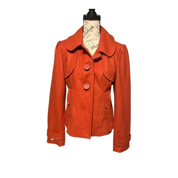 Anthropologie Tulle Kate Coat Wool Blend Burnt Sienna Button Front Slim-Fit - Picture 3 of 8